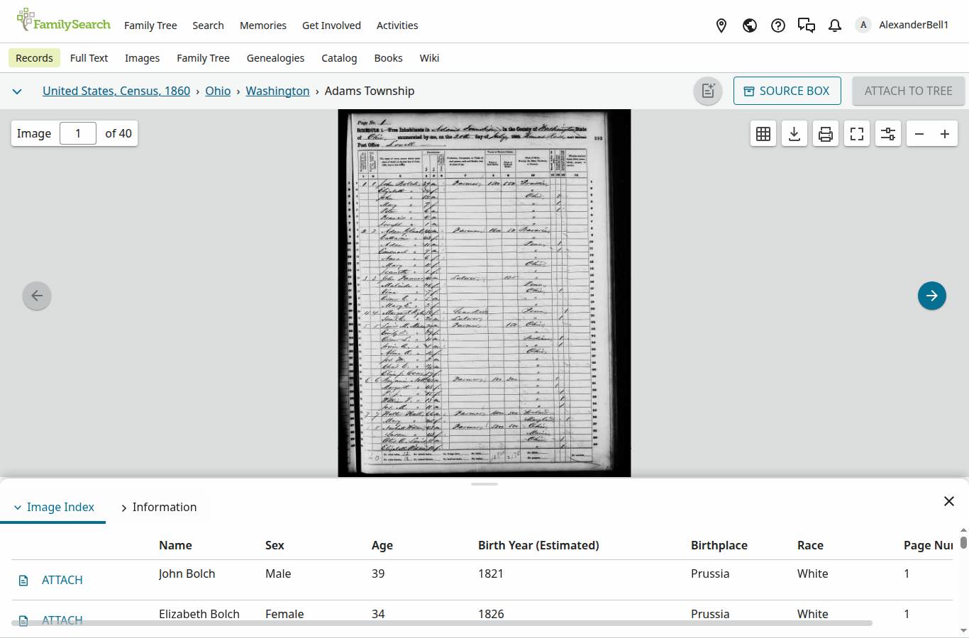 1860 census, Washington County, Ohio — the Nott household