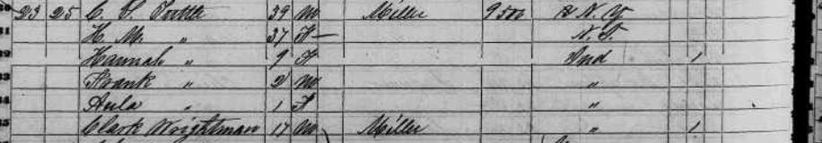 1850 census, Otter Creek Twp — Clark Strong Tuttle and his unnamed first wife