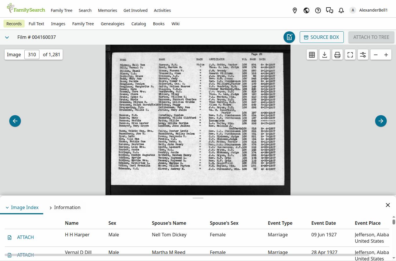 1927 Jefferson County marriage index, Eaken and Bell
