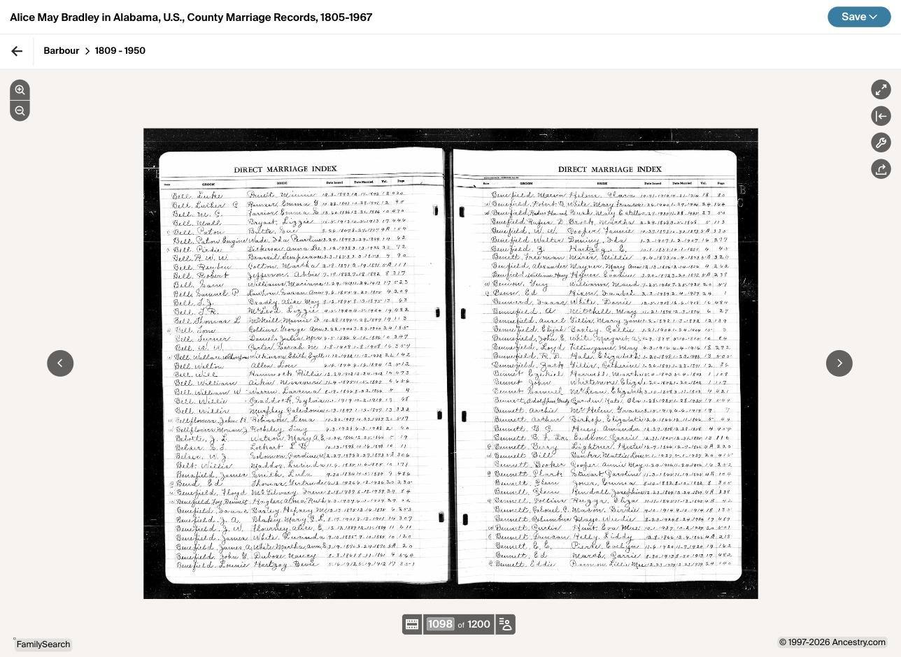 The full page of the Barbour marriage index, 1895