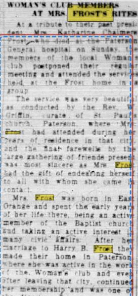 1932 news — the Woman's Club at Katharine Frost's funeral