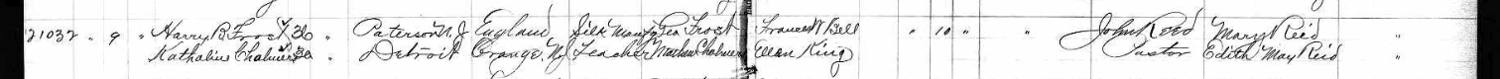 1896 marriage record close-up, naming both sets of parents