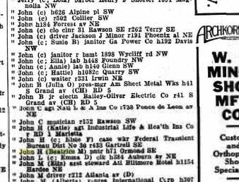 1936 Atlanta city directory — John Henry and Beatrice Bell
