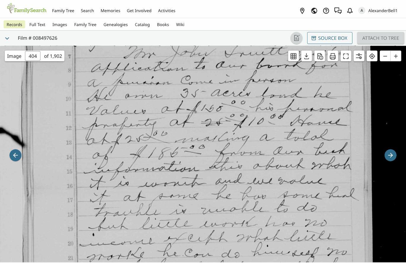 Pension board letter describing John Truett's poverty
