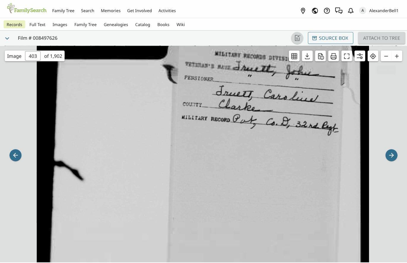 Alabama pension file jacket for John and Caroline Truett