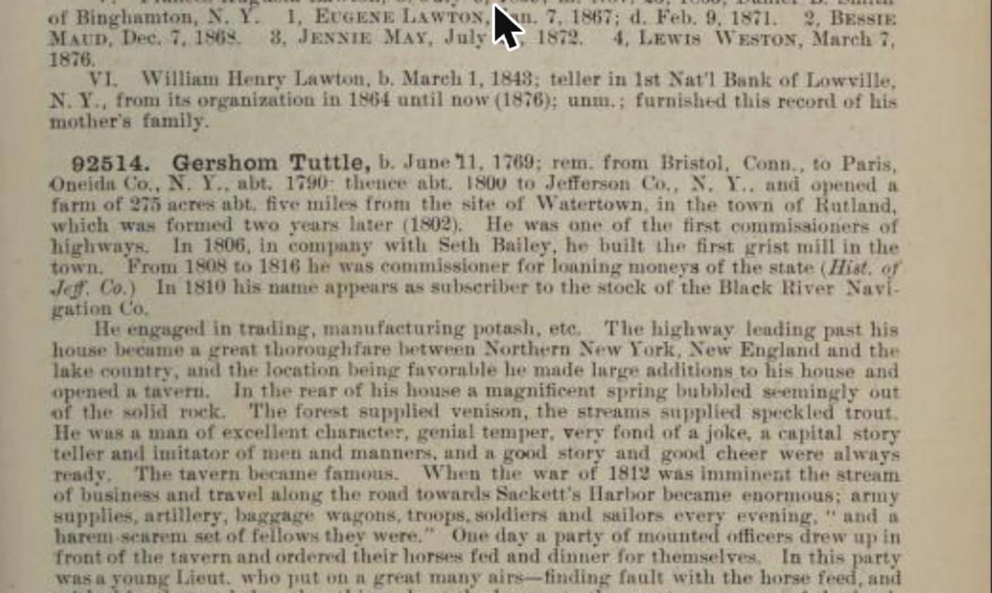 Third page of Colonel Gershom Tuttle's biography