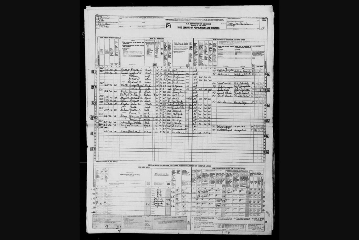 1950 census, Gifford Tuttle's household in Evanston