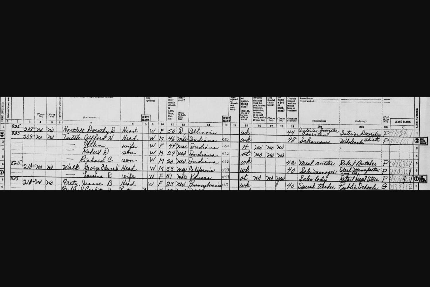 Second page of the 1950 Evanston census