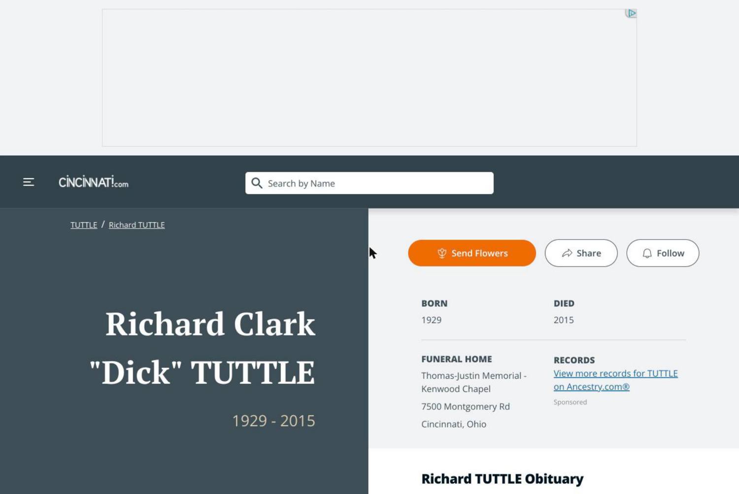 Richard Clark Tuttle's obituary, 2015