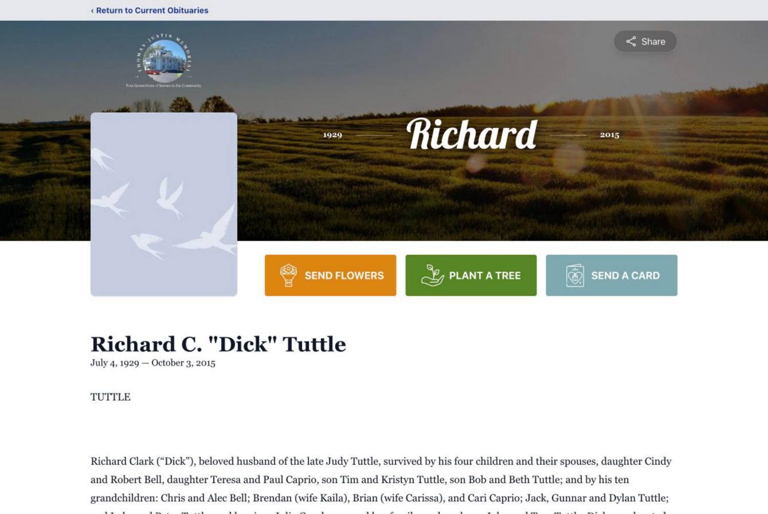 Funeral home obituary for Richard Clark Tuttle