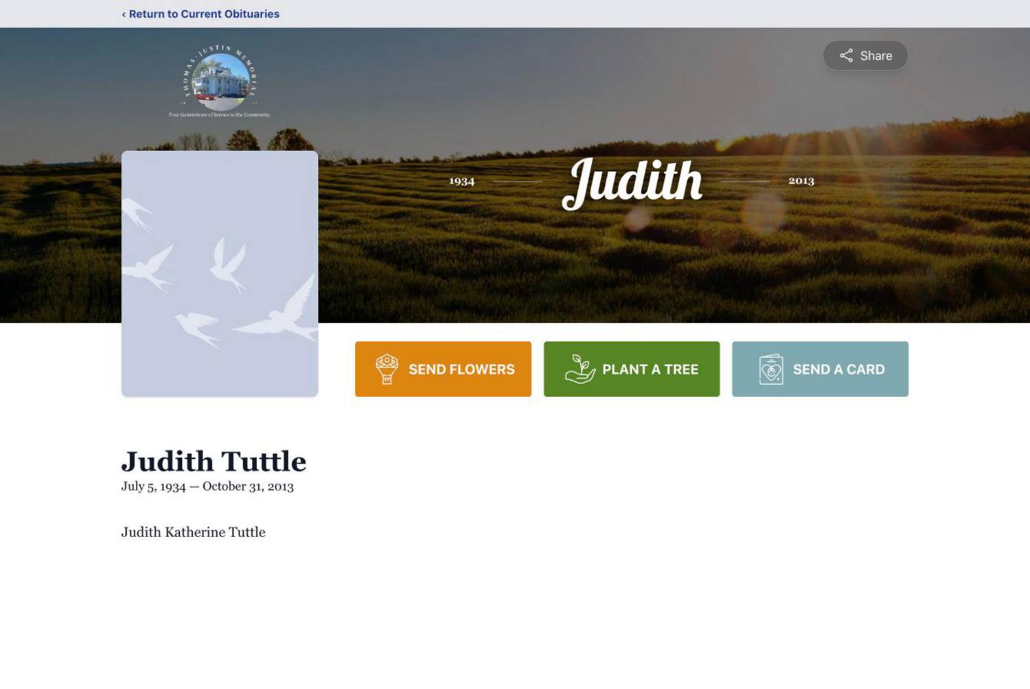 Judith Frost Tuttle's obituary, 2013