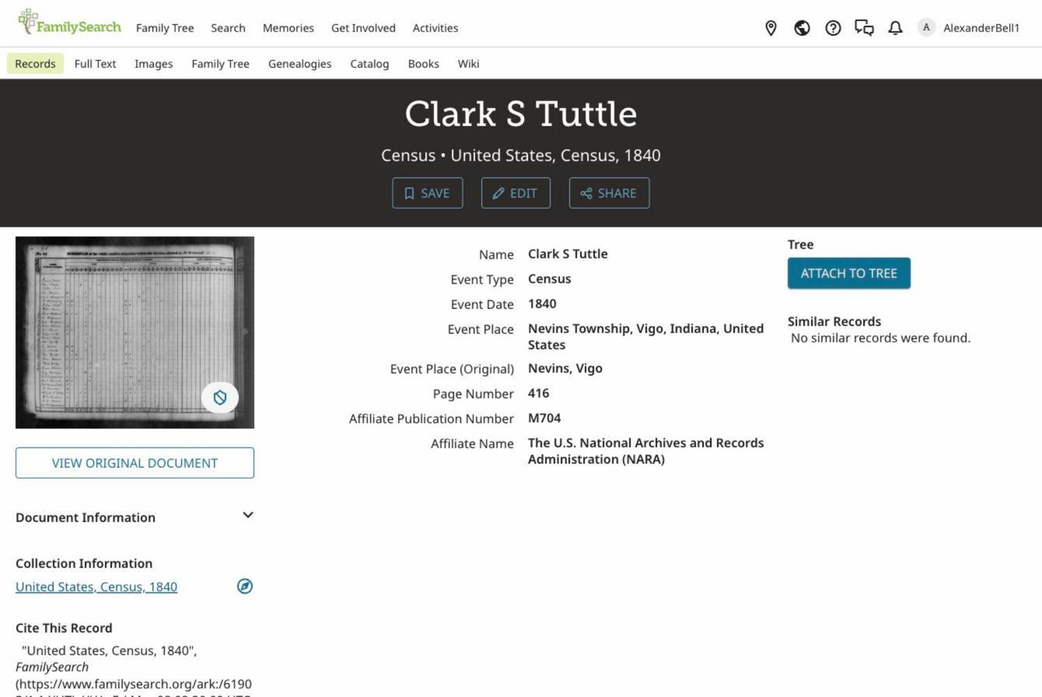 1840 census, Clark Tuttle's own household