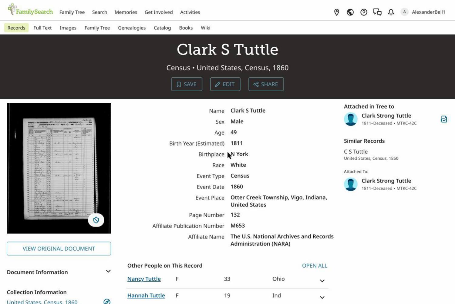 1860 census, Clark Tuttle the prosperous miller
