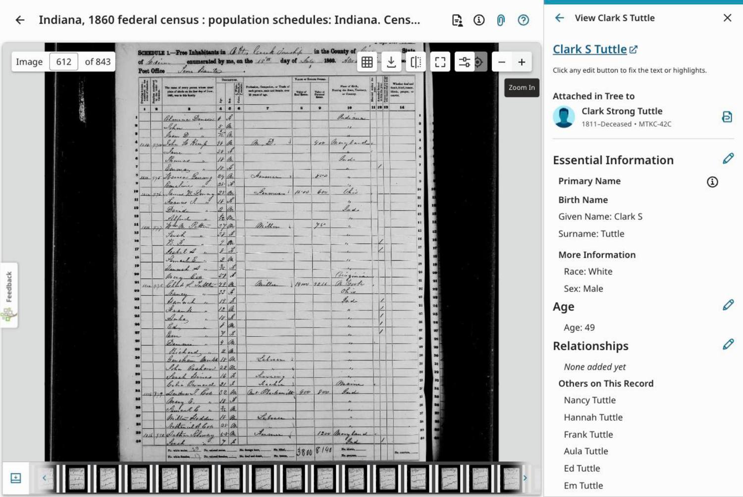 Third page of the 1860 Otter Creek census