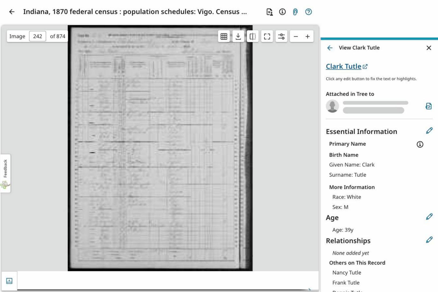 Third page of the 1870 Otter Creek census