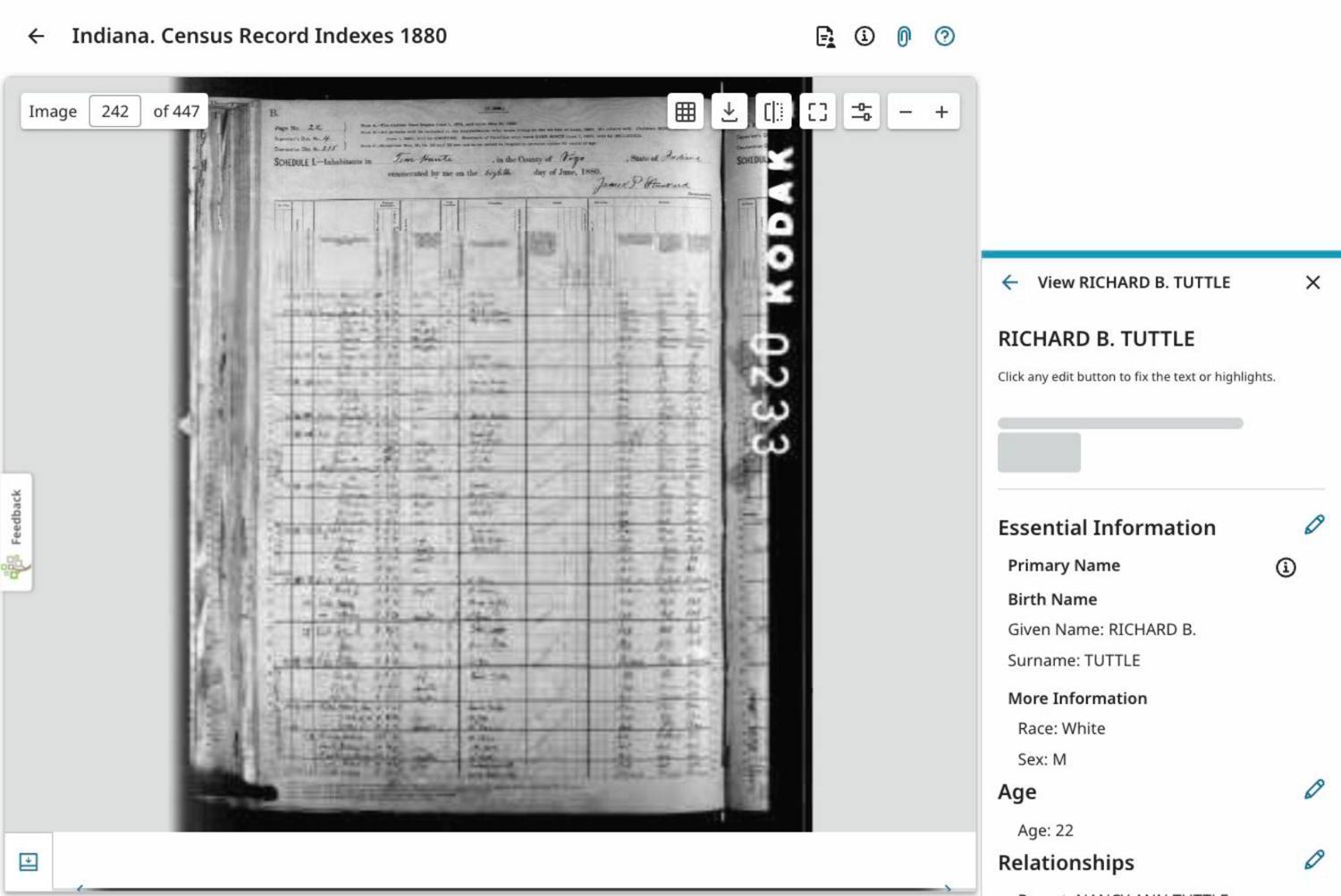 Second page of the 1880 Terre Haute census