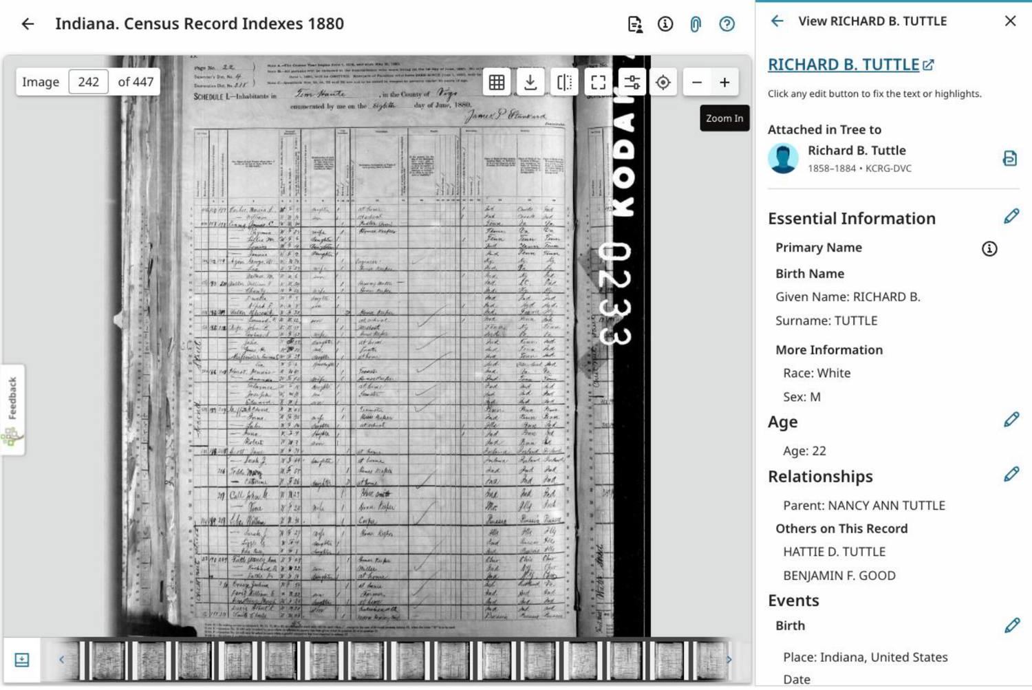 Third page of the 1880 census record