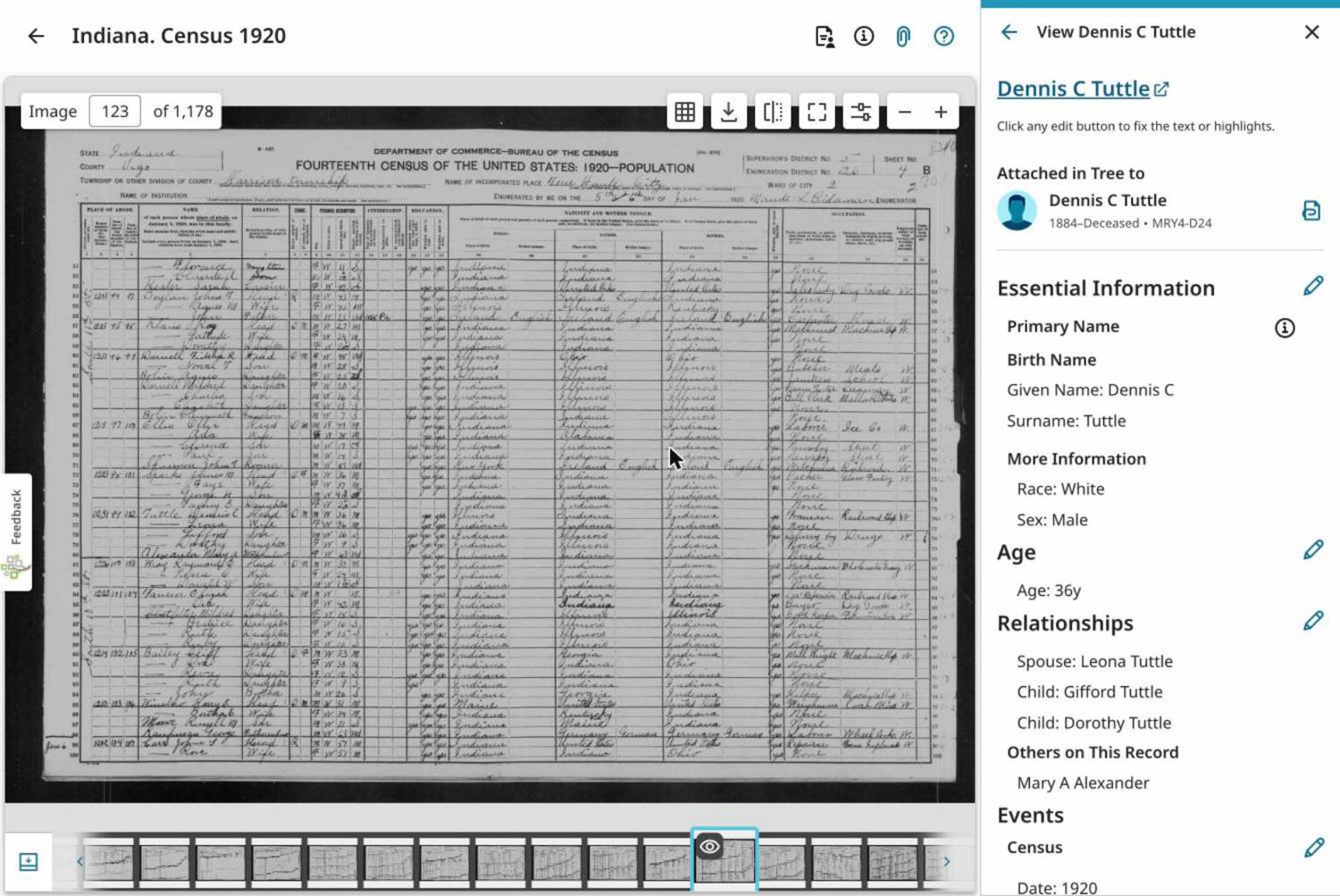 Second page of the 1920 census household