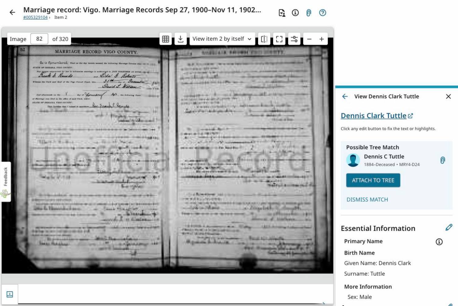 Second page of the 1902 marriage register