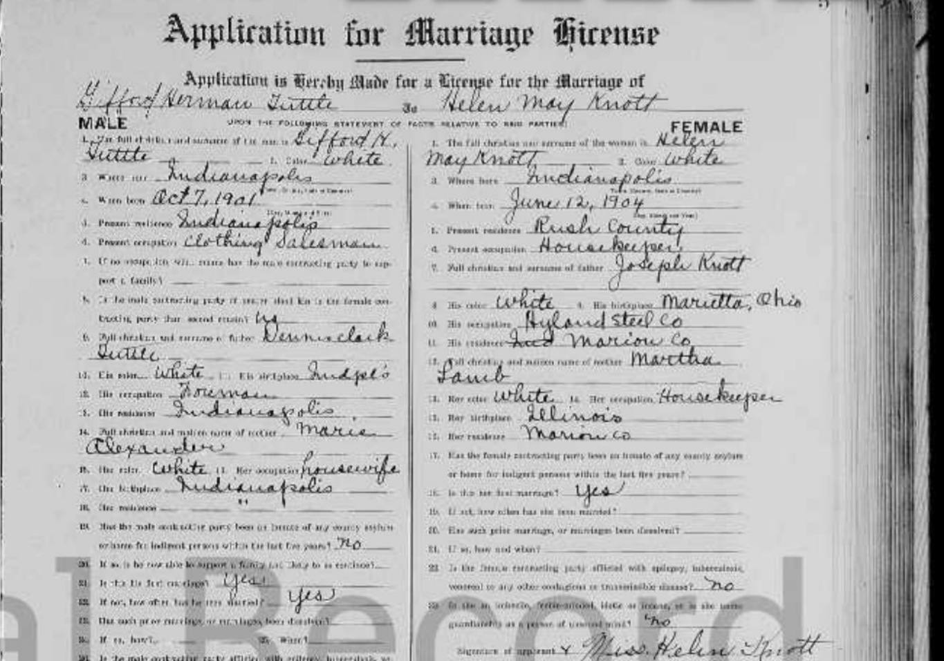 Marriage application, continued, third page