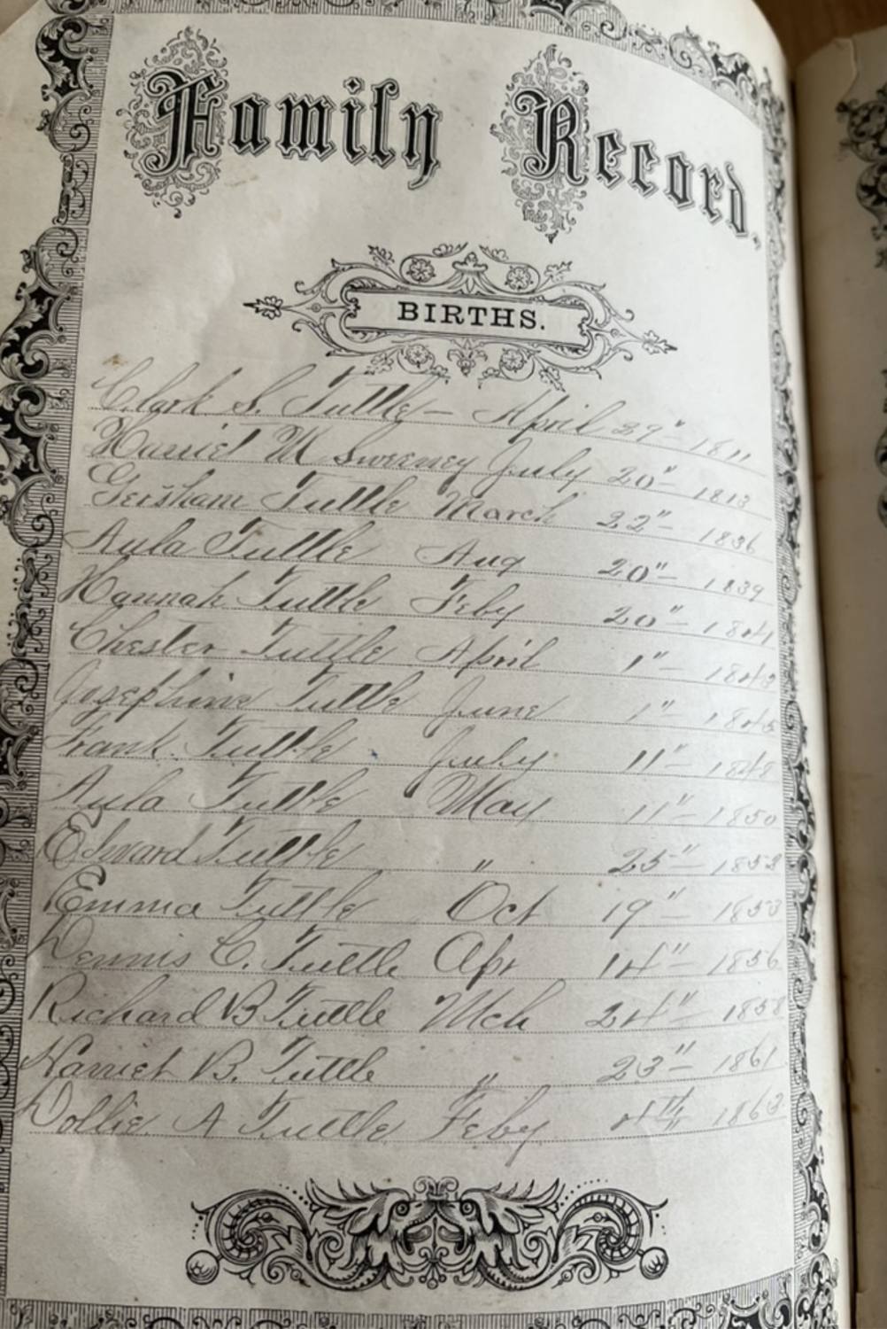 Family Bible page recording births