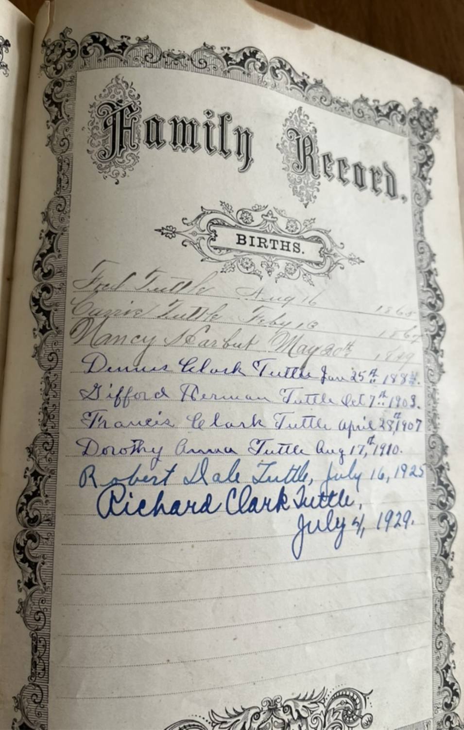 Family Bible births, second page