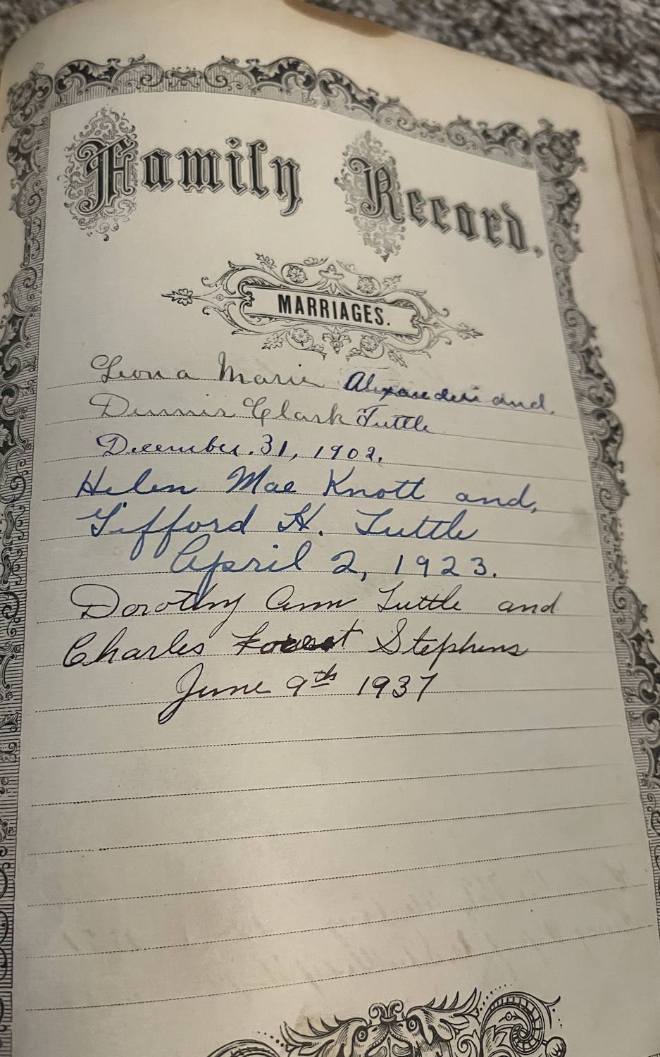 Family Bible marriages, second page