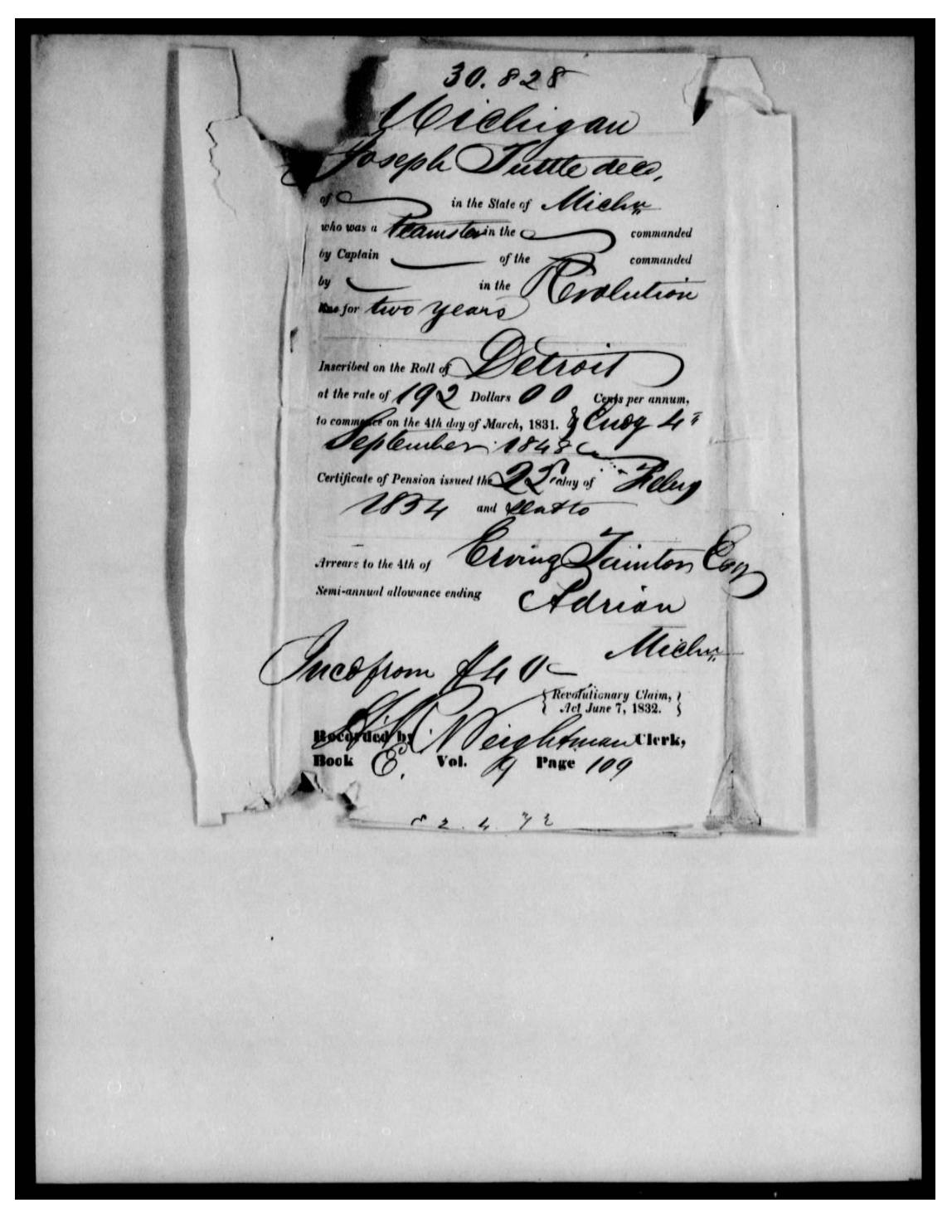 evidence derived sar 48 pension w3627 joseph tuttle son served in fathers company p3