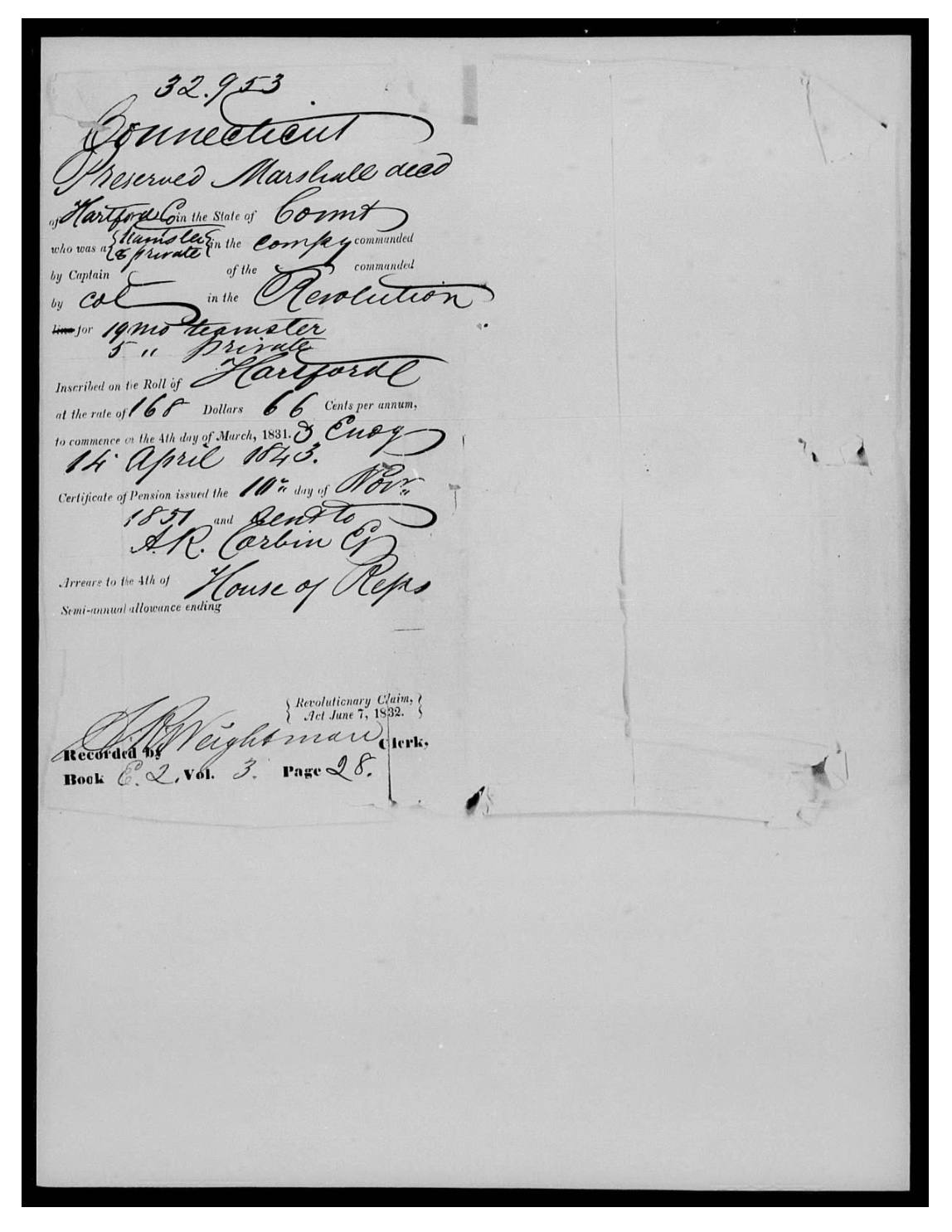 evidence derived sar 62 pension w2313 preserved marshall tuttle drew rations pay p2