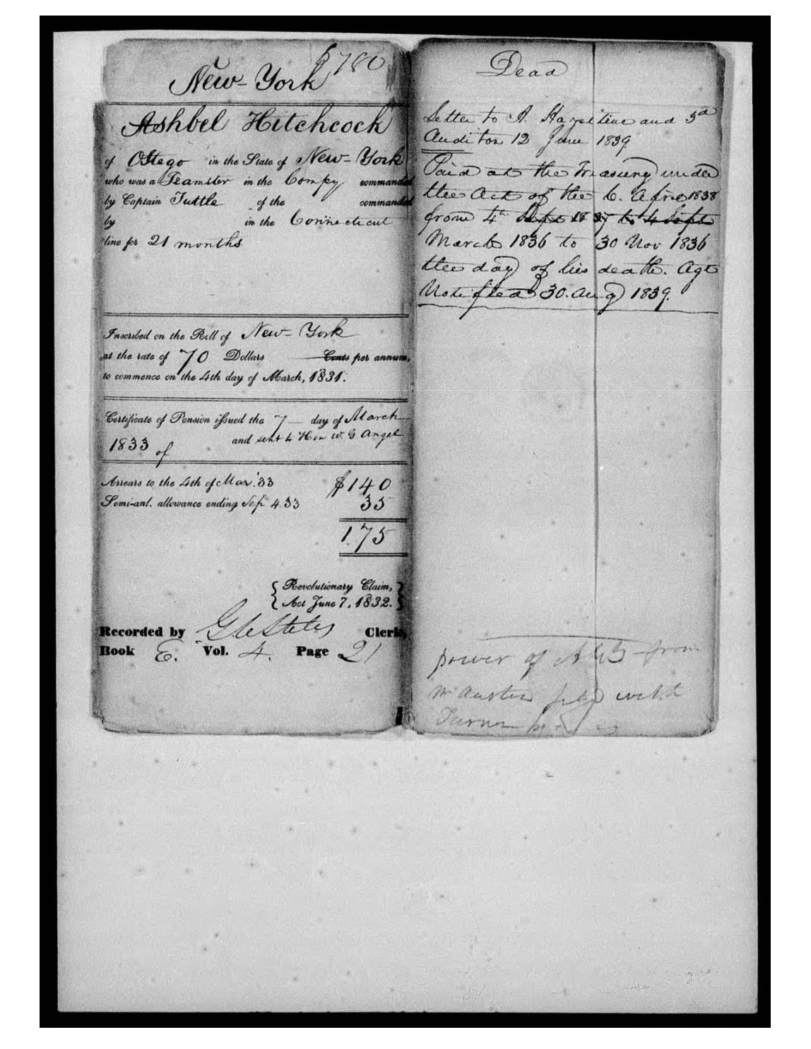 evidence derived sar 64 pension s13398 ashbel hitchcock commanded by capt tuttle p2