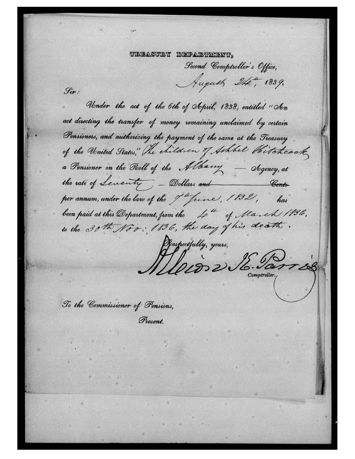 evidence derived sar 64 pension s13398 ashbel hitchcock commanded by capt tuttle p3