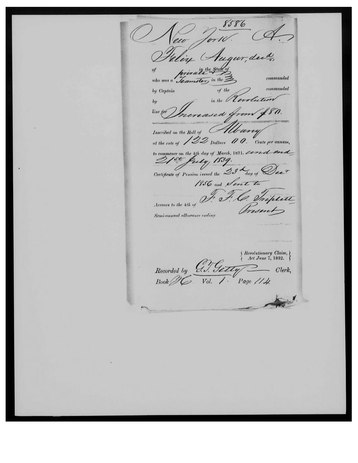evidence derived sar 67 pension w20610 felix augur service 1780 under tuttle p2
