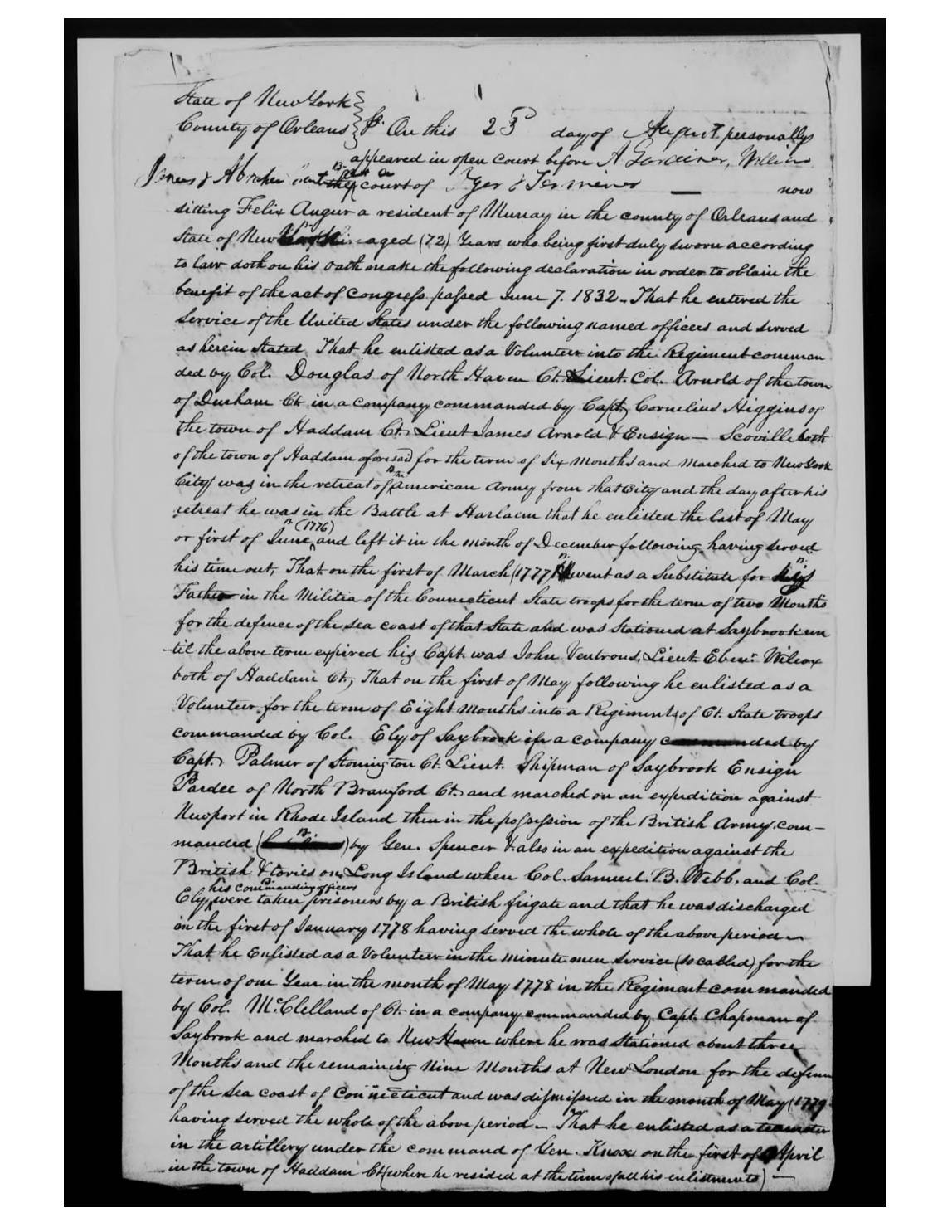 evidence derived sar 67 pension w20610 felix augur service 1780 under tuttle p3