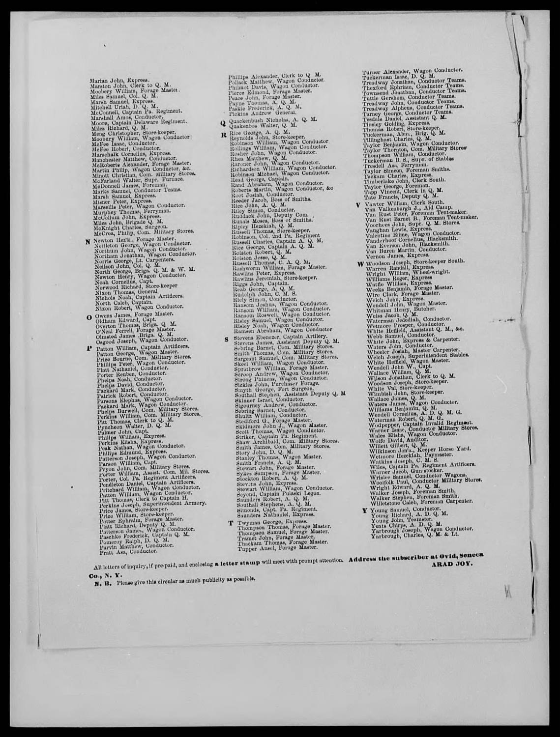 evidence derived sar 68 wardept printed list qm staff tuttle gershom conductor teams