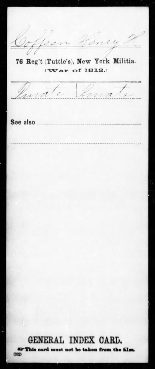 Index card for a private in Tuttle's regiment