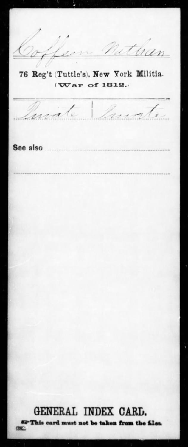Another index card for Tuttle's regiment