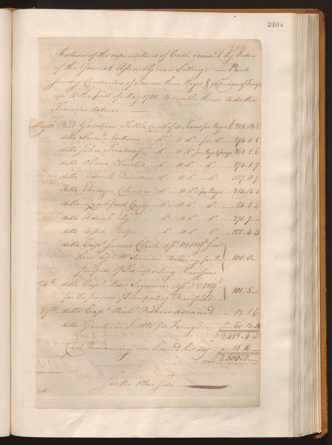 evidence derived sar 84 trumbullpapers csl v11pt2 doc210ab gershom tuttle condr 10 teams 23may1780 p1