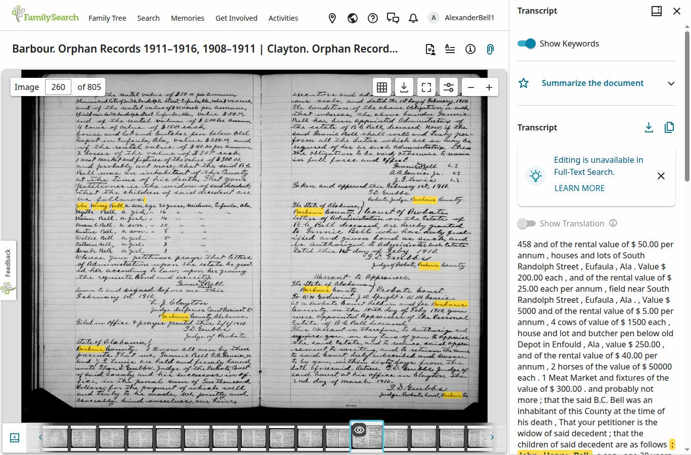 1910 Barbour County probate — the other John Henry Bell