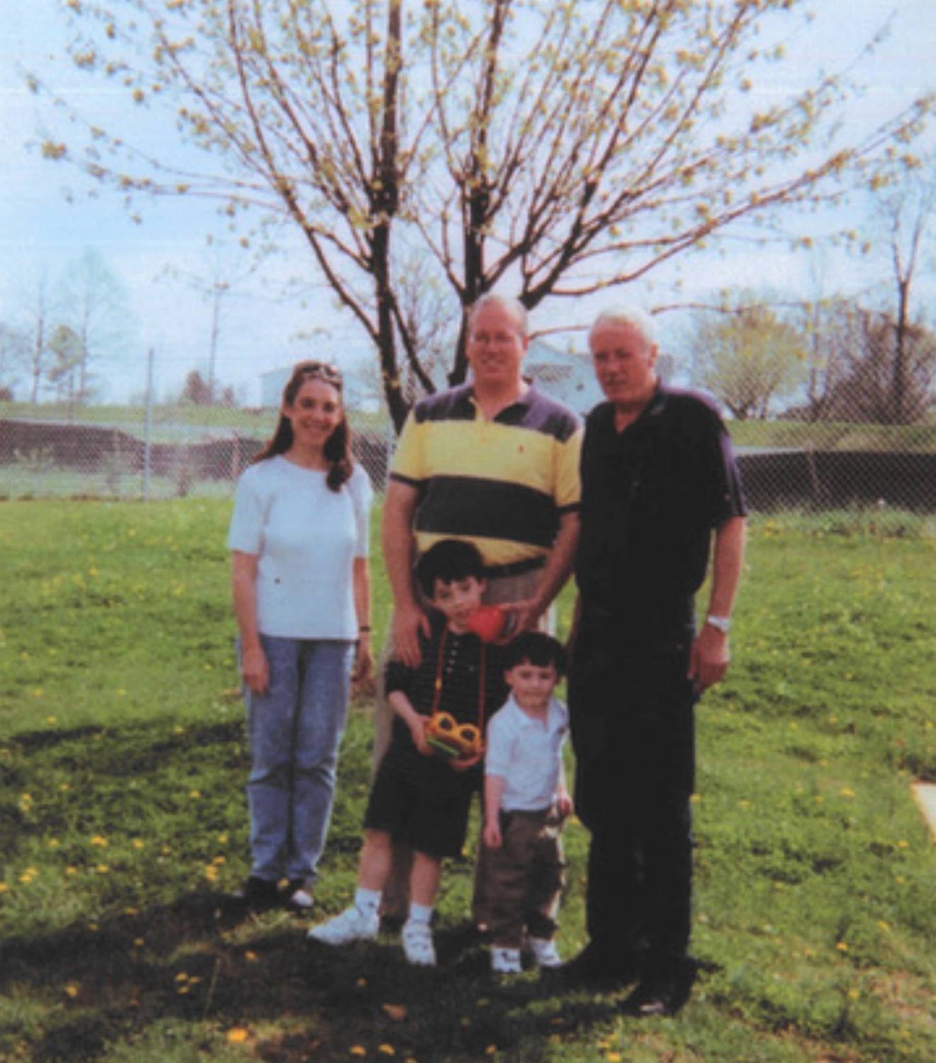 Three generations in a spring yard, about 2000–01