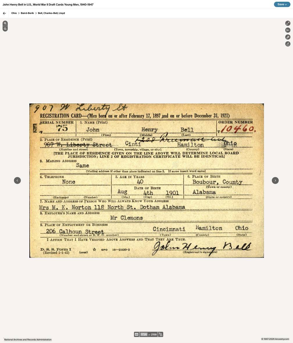His 1942 draft registration card, signed in his own hand