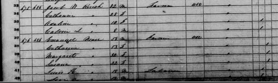 1850 census — Emanuel and Catharine Nease's household