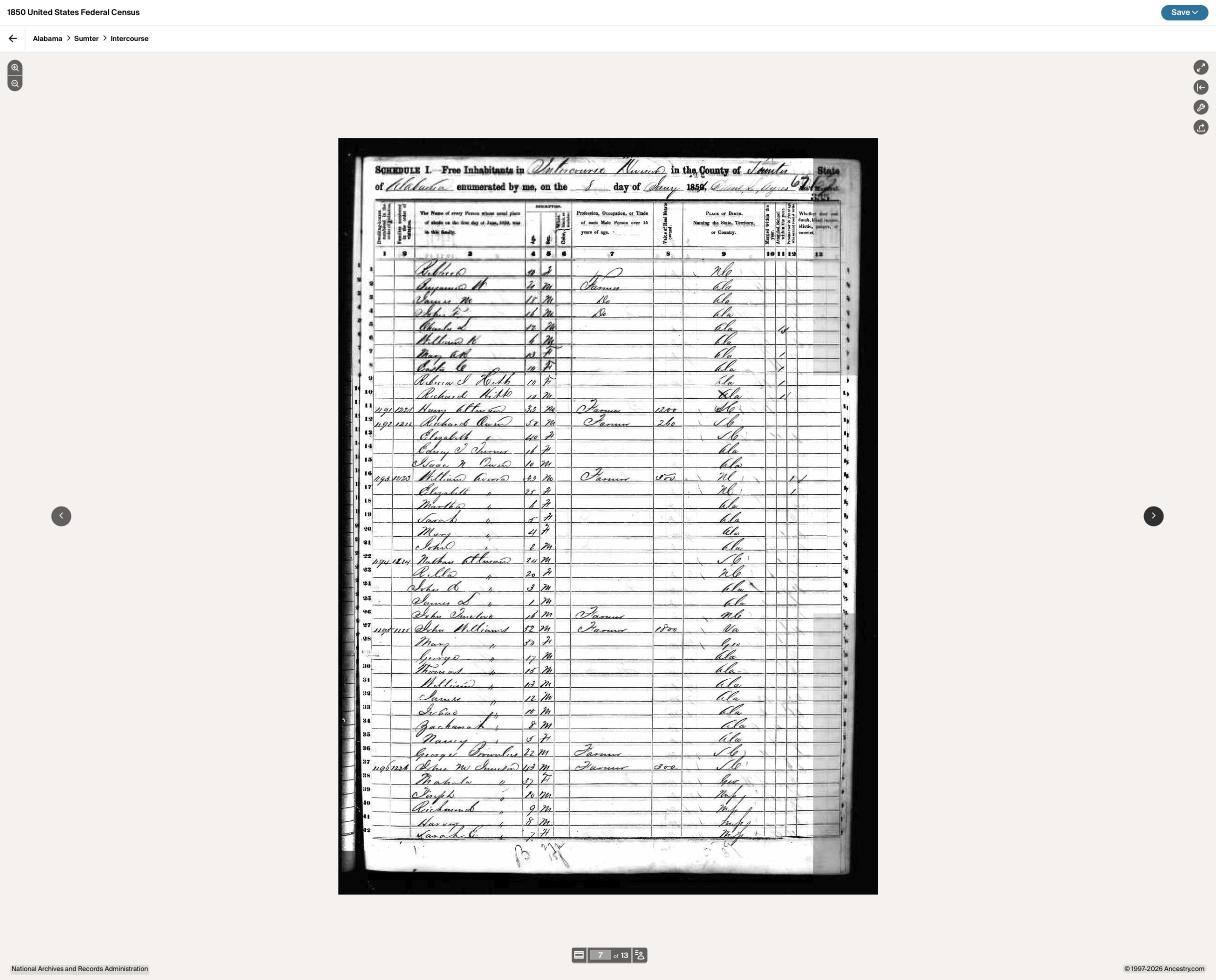 1850 census, continuation — the Moore Stephens household