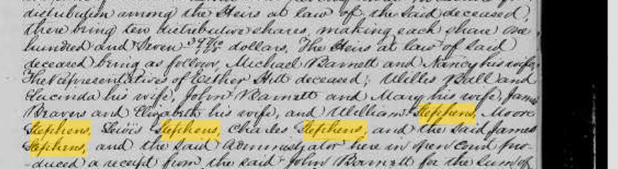 1846 estate settlement naming Mary Thorn's heirs