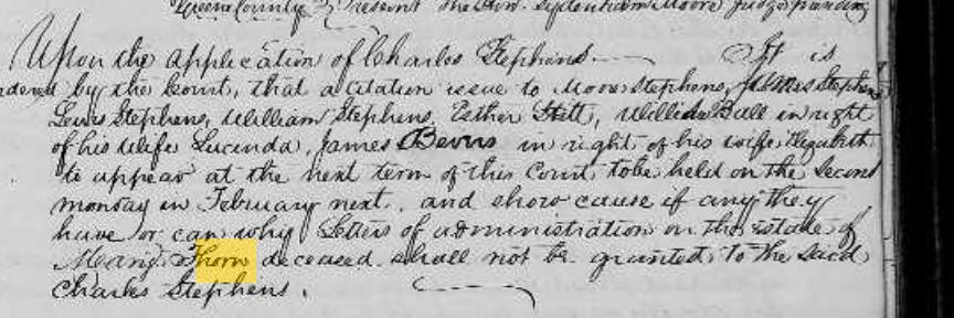 1844 citation to Mary Thorn's next of kin