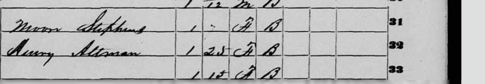 1850 slave schedule, verified Moore Stephens entry