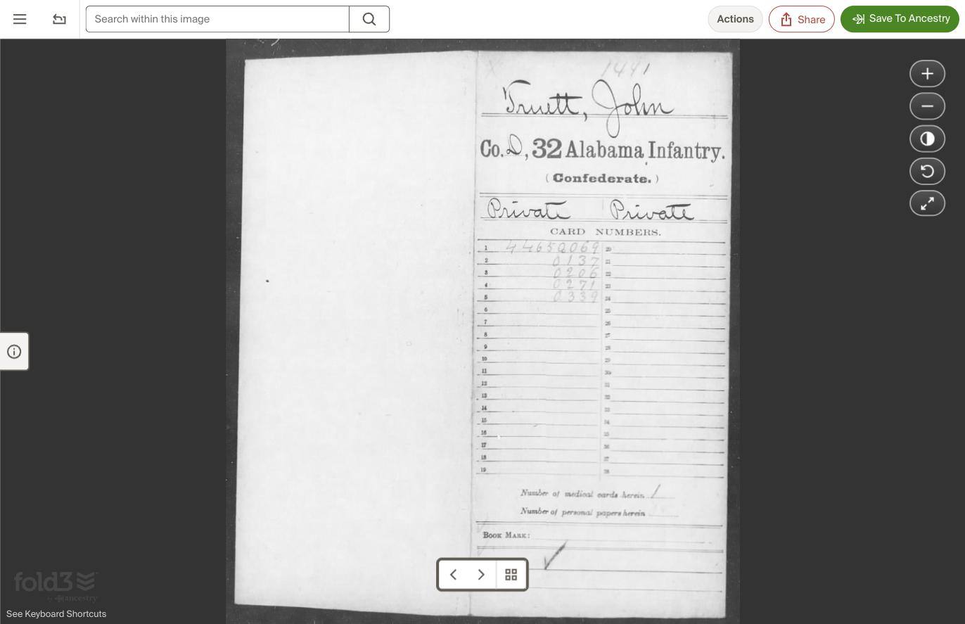 Confederate service record jacket, John Wesley Truett