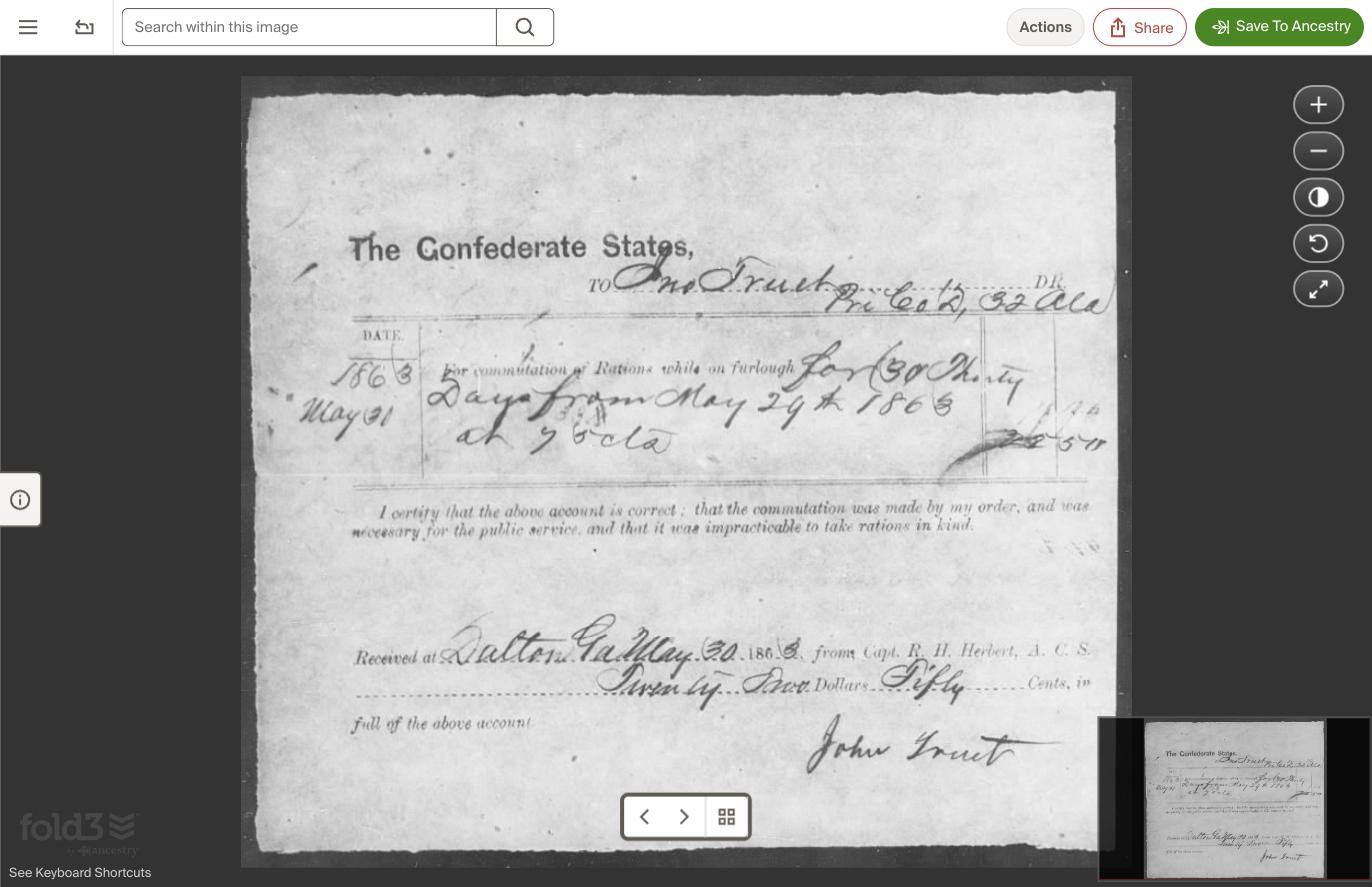 Signed receipt, Dalton, Georgia, 1863