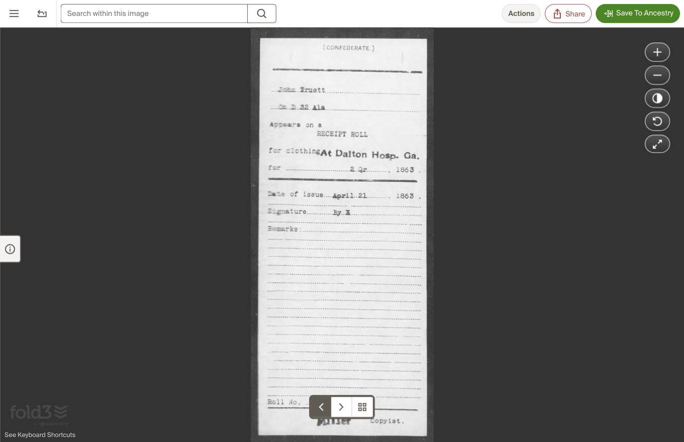 Clothing receipt roll, Dalton hospital, signed by his mark