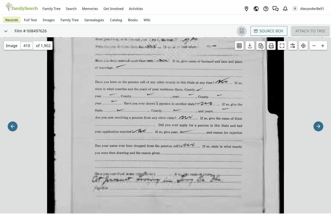 Widow's pension blank, now living in Levy County, Florida
