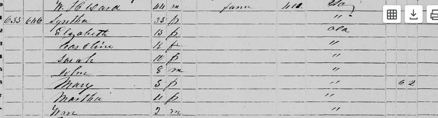 1850 census, Henry County — the William H. Ward household
